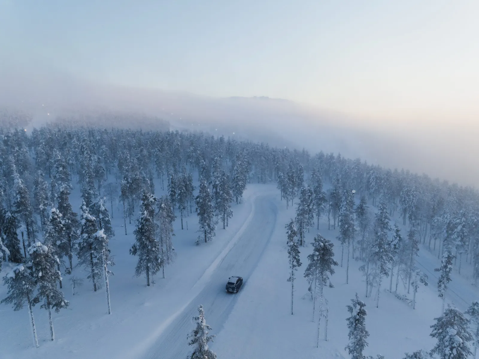 Snowy Levi fell landscape from above